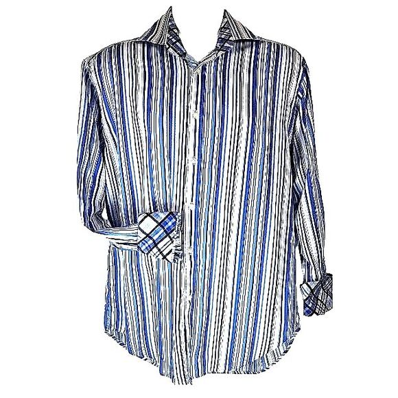 Men's Thomas Dean Flip Cuff Shirt Button Down Sz. M  Blue White - Picture 1 of 6